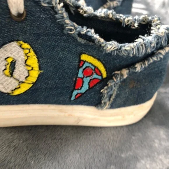 Denim Canvas Sneakers With Embroidered Smiley & Icons Frayed Detail - Picture 7 of 11
